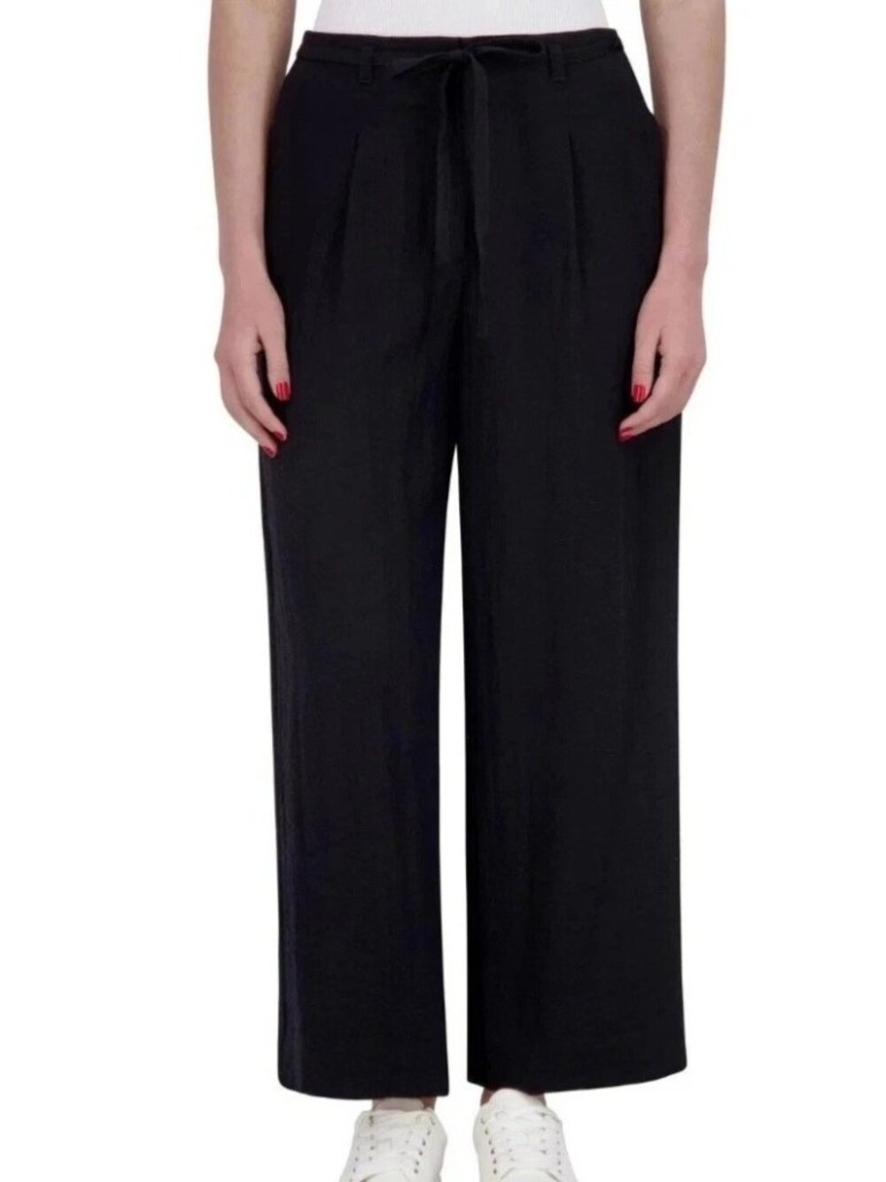 NWT DKNY Women's 12 Black Wide-Leg Paper bag Pants Rayon Blend